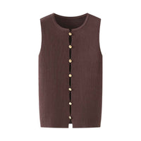 Opal | Sleeveless Cardigan Brown Ribbed Knitted Button Front Fitted