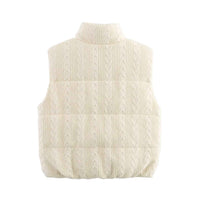 Vera | Knitted Puffer Vest Cream Cable Knit Sleeveless Zip Up