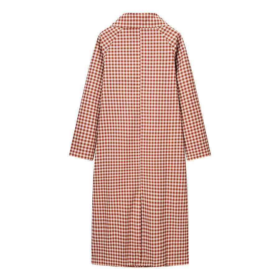 Zuri | Casual Checked Shirt Coat Brown White Long