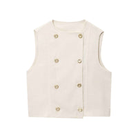 Zuri | Elegant Sleeveless Blouse Cream Double Breasted Cropped