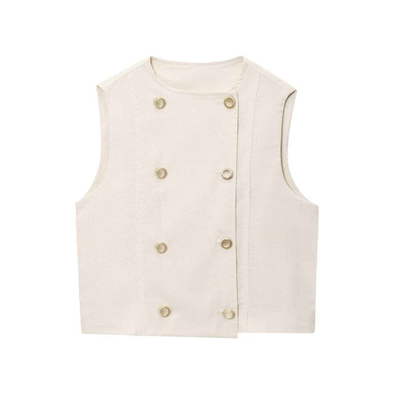 Zuri | Elegant Sleeveless Blouse Cream Double Breasted Cropped