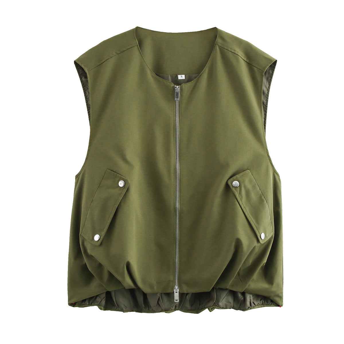 Fern | Utility Zip Vest Green Khaki Sleeveless Bomber