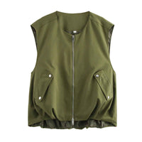 Fern | Utility Zip Vest Green Khaki Sleeveless Bomber