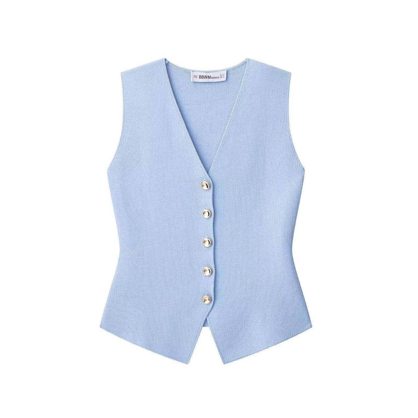 Demi | Elegant Vest Top Cream Sleeveless Fitted V Neck Gold Button
