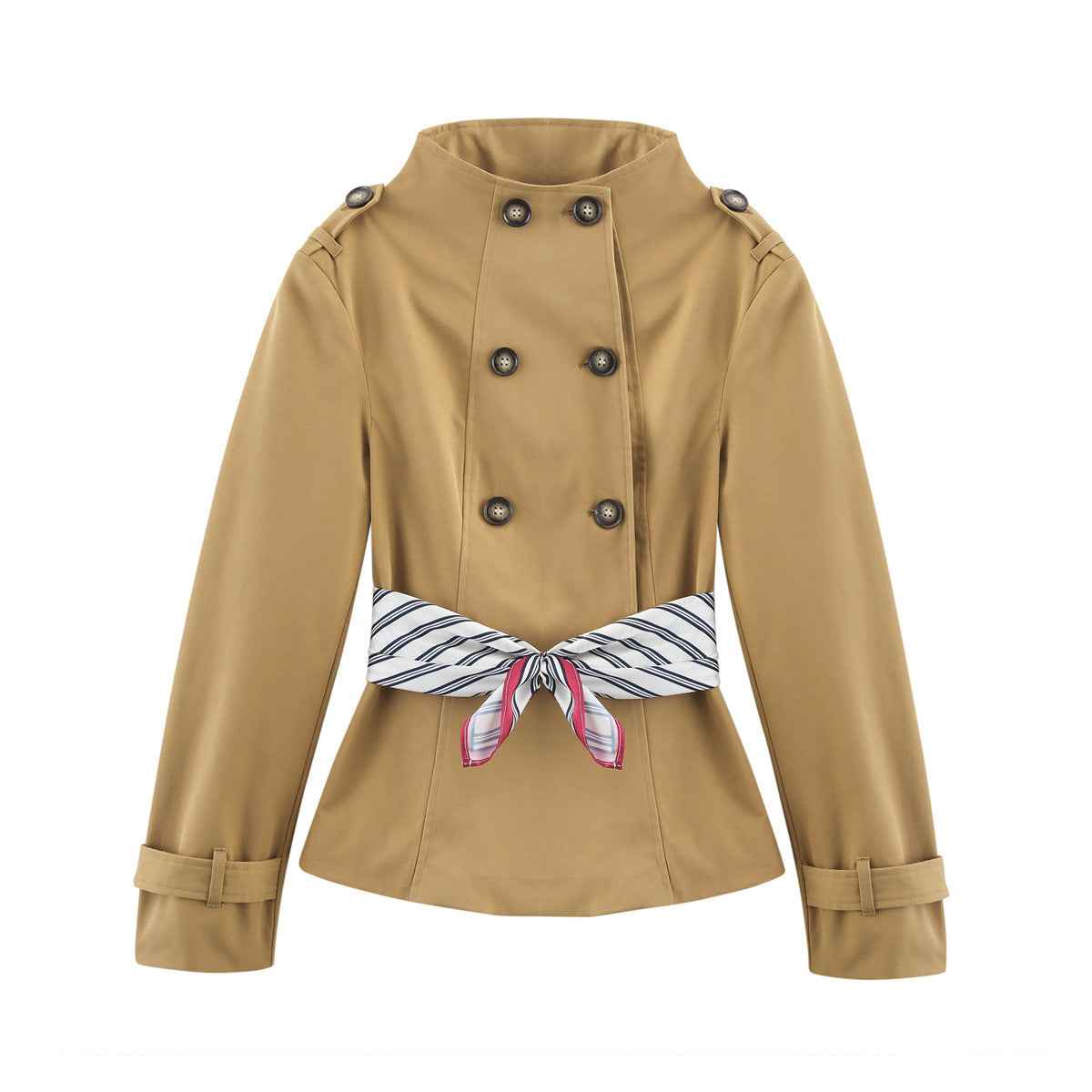 Kit | Elegant Double Breasted Blazer Camel Long Sleeve Belted