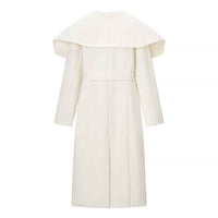 Tess | Elegant Belted Coat Cream Long Sleeve Peplum Collar