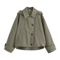 Quinn | Casual Rain Jacket Khaki Hooded Cropped