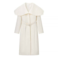 Tess | Elegant Belted Coat Cream Long Sleeve Peplum Collar