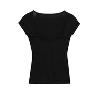 Lyra | Summer Square Neck Knitted Top Green Ribbed Short Sleeve