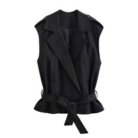 Liv | Sleeveless Blazer Black Belted Peplum Tailored