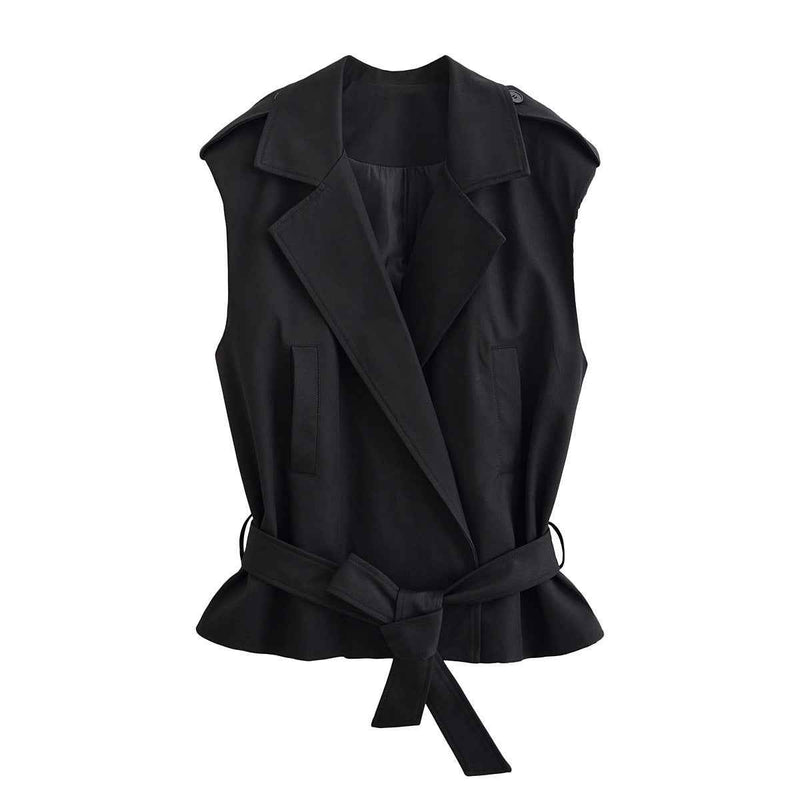 Liv | Sleeveless Blazer Black Belted Peplum Tailored