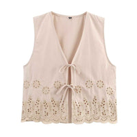 Iris | Lace Blouse Black Sleeveless Tie Front Broderie Anglaise