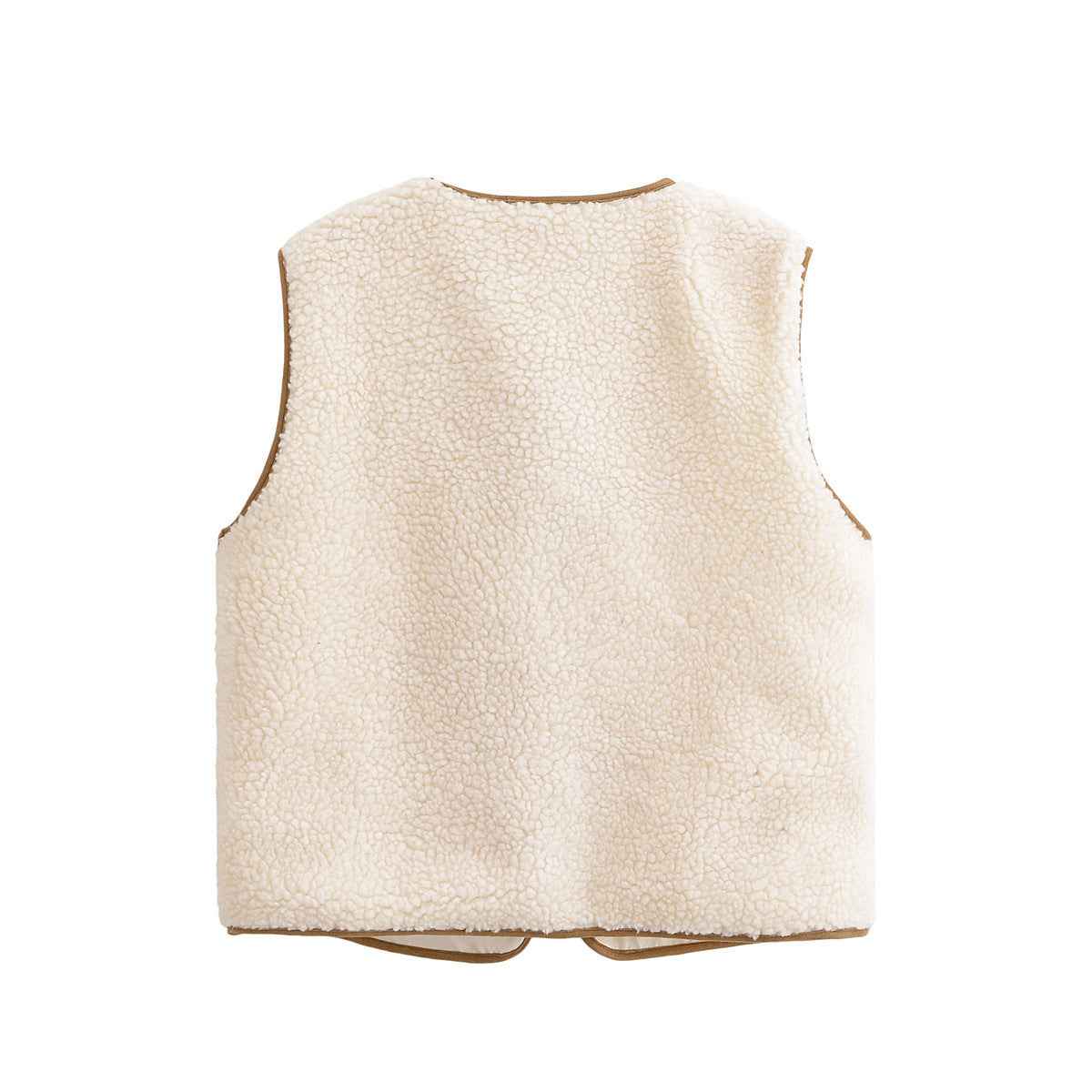 Sia | Autumn Borg Jacket Cream Sleeveless Tie Front