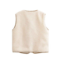 Sia | Autumn Borg Jacket Cream Sleeveless Tie Front