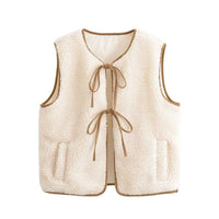 Sia | Autumn Borg Jacket Cream Sleeveless Tie Front