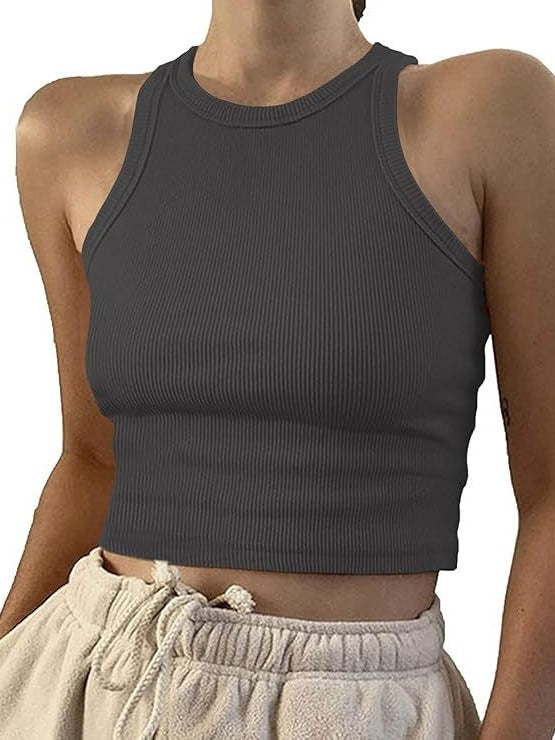 Liv Ribbed Racer Tank Top - Charcoal