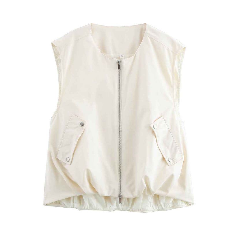 Fern | Utility Zip Vest Green Khaki Sleeveless Bomber