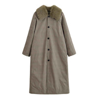 Cora | Faux Fur Collar Longline Coat Khaki Long