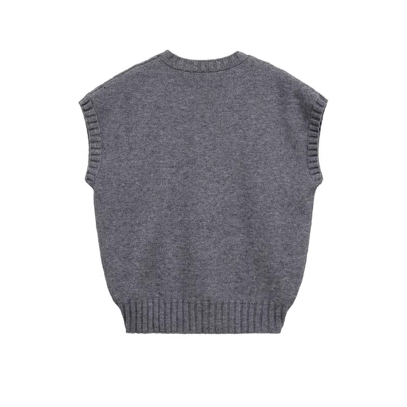 Sia | Casual Knitted Top Grey Sleeveless Boxy Cropped Ribbed
