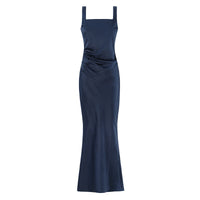 Liora | Cowl Neck Satin Maxi Slip Dress - Navy
