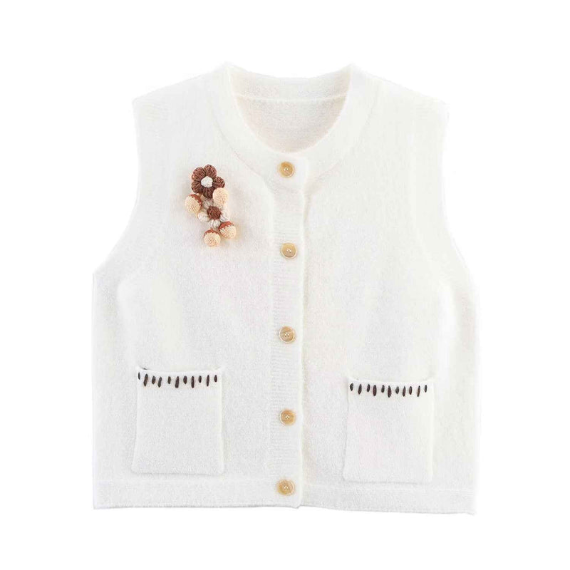 Sia | Sleeveless Blazer Cream Vest Top Pocket Detail