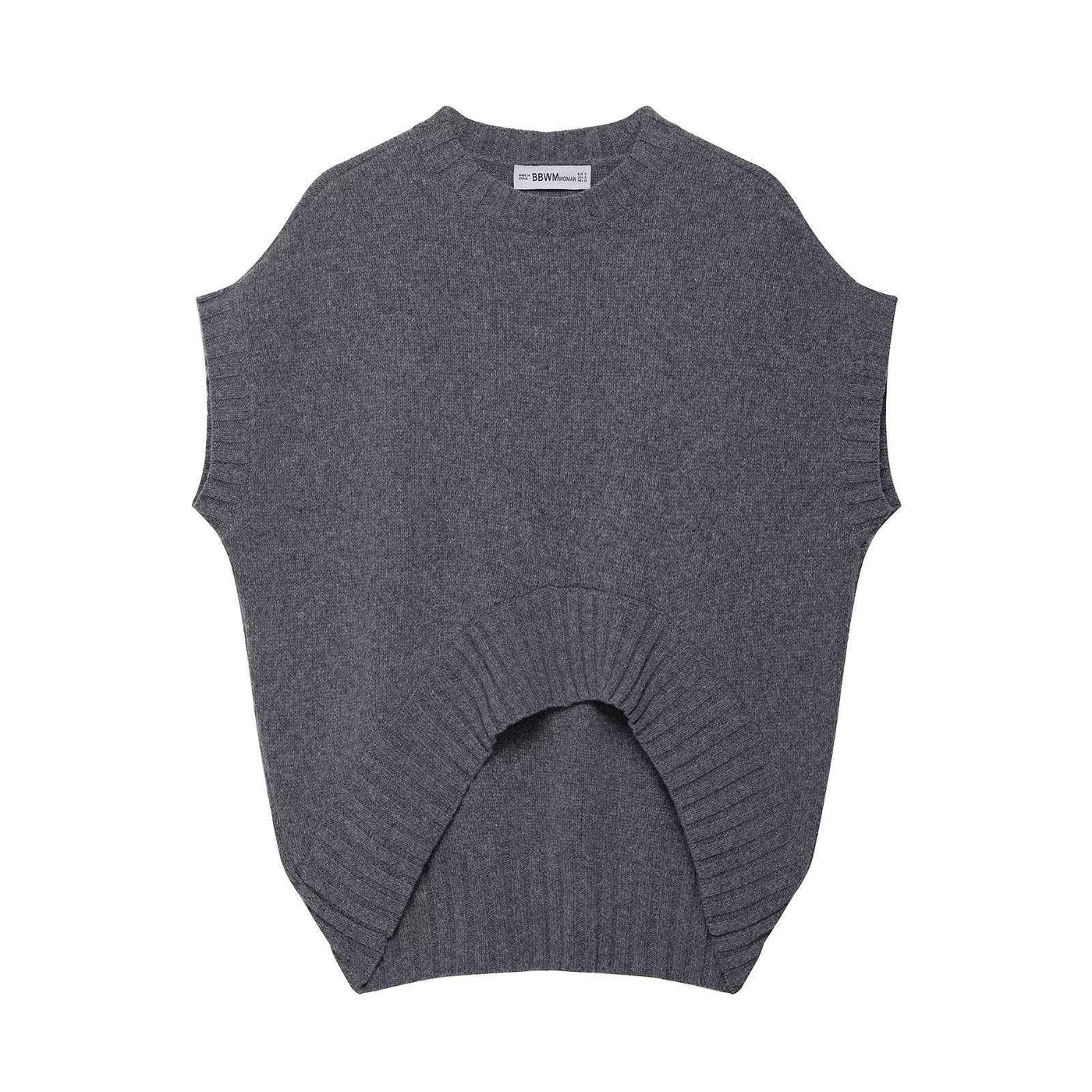 Edie | Knitted Vest Top Grey Sleeveless Oversized Ribbed