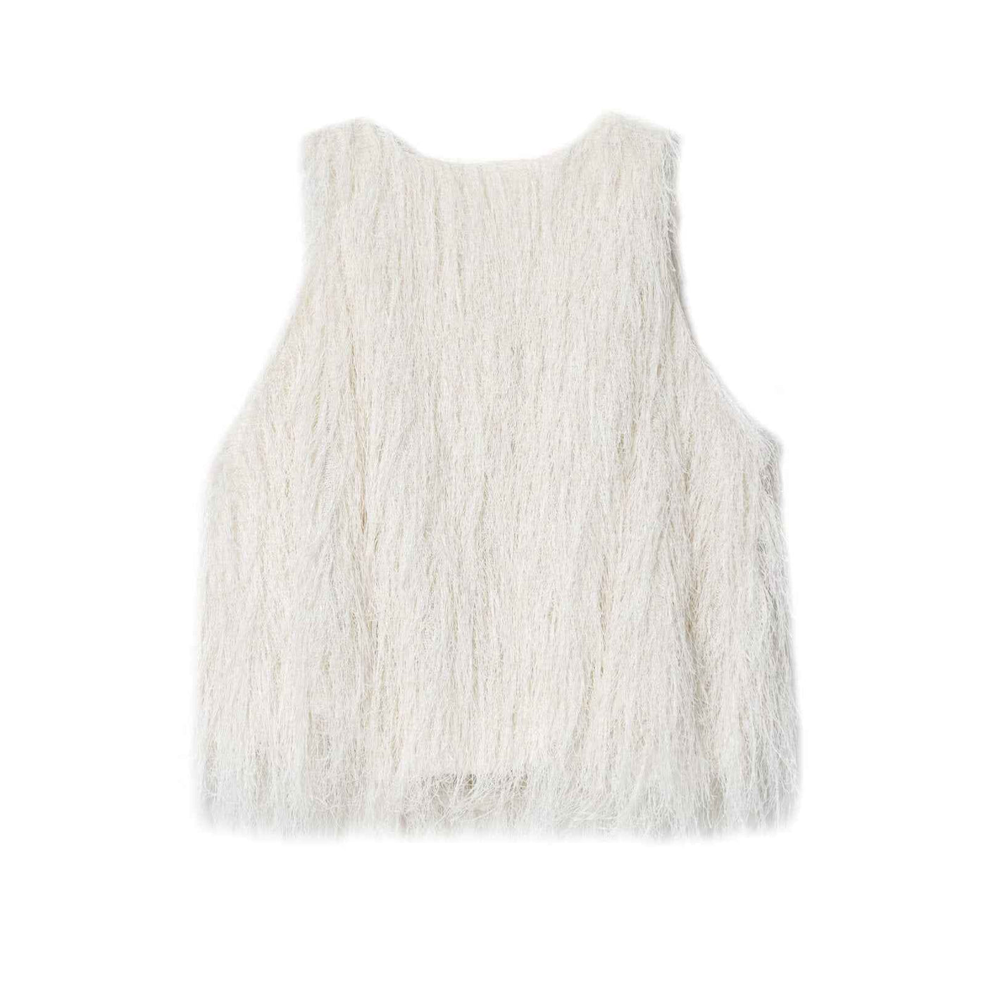 Willa | Fluffy Vest Top White Sleeveless V Neck