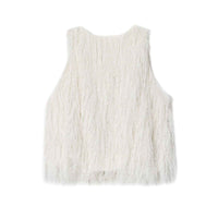 Willa | Fluffy Vest Top White Sleeveless V Neck