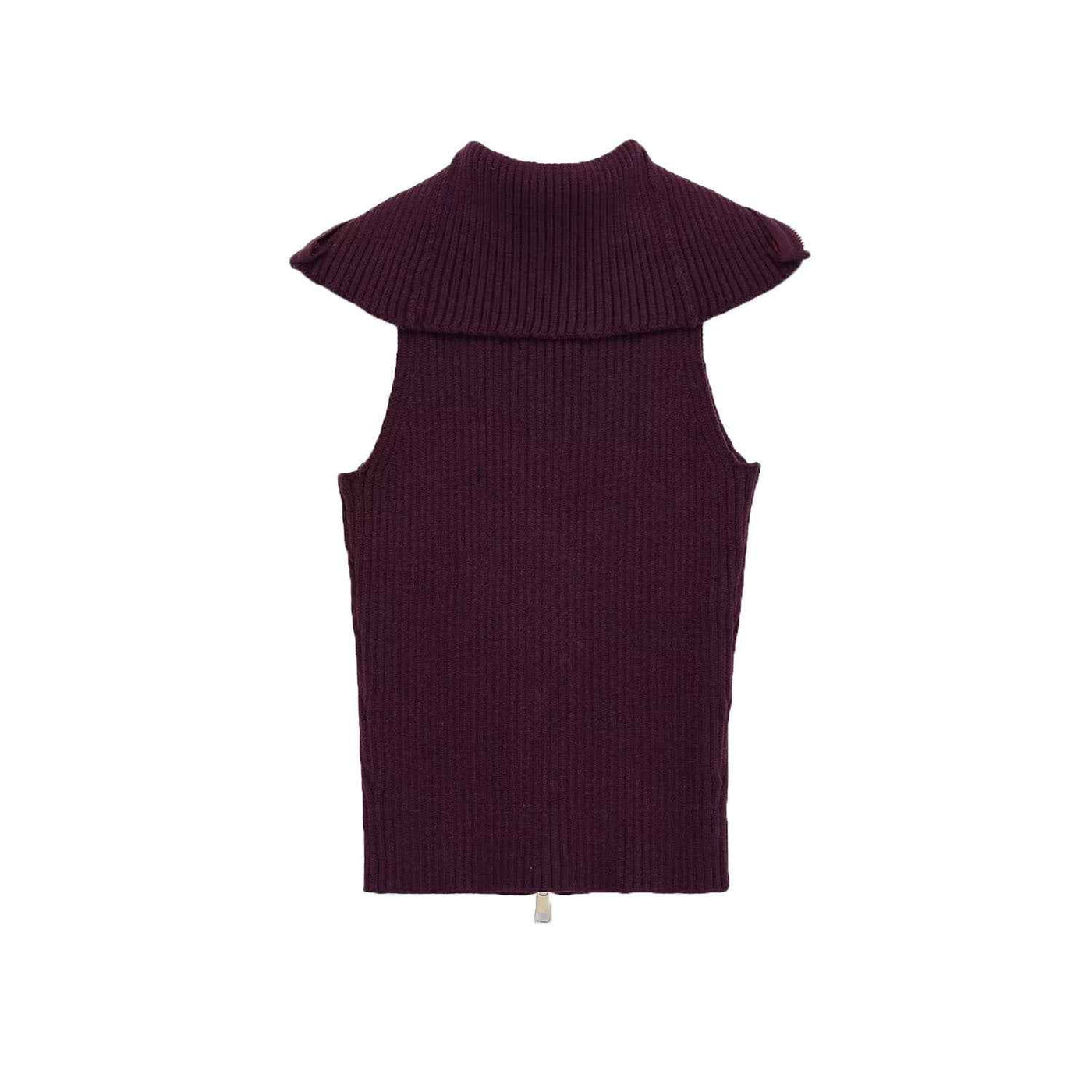 Uma | Knitted Zip Up Vest Top Purple Sleeveless Ribbed Collared