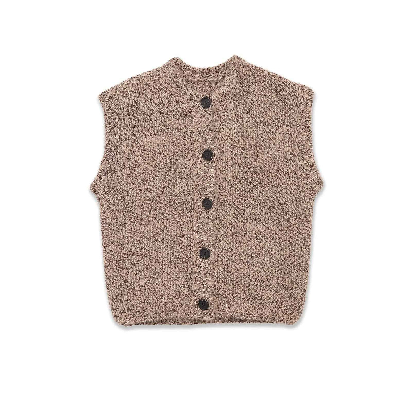Sage | Autumn Sleeveless Cardigan Brown Knitted Button Front Textured