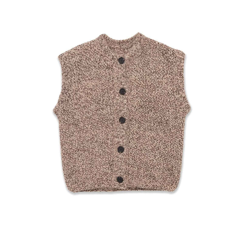 Sage | Autumn Sleeveless Cardigan Brown Knitted Button Front Textured