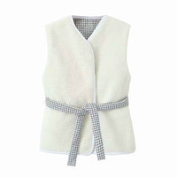 Wren | Belted Check Vest Top White Sleeveless Tie Front V Neck