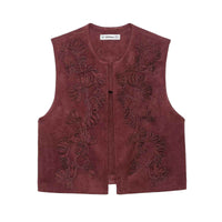 Hazel | Elegant Embroidered Cardigan Purple Sleeveless Zip Front