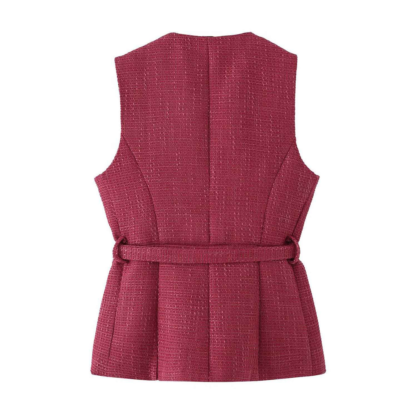 Mira | Elegant Tweed Peplum Top Pink Belted Sleeveless