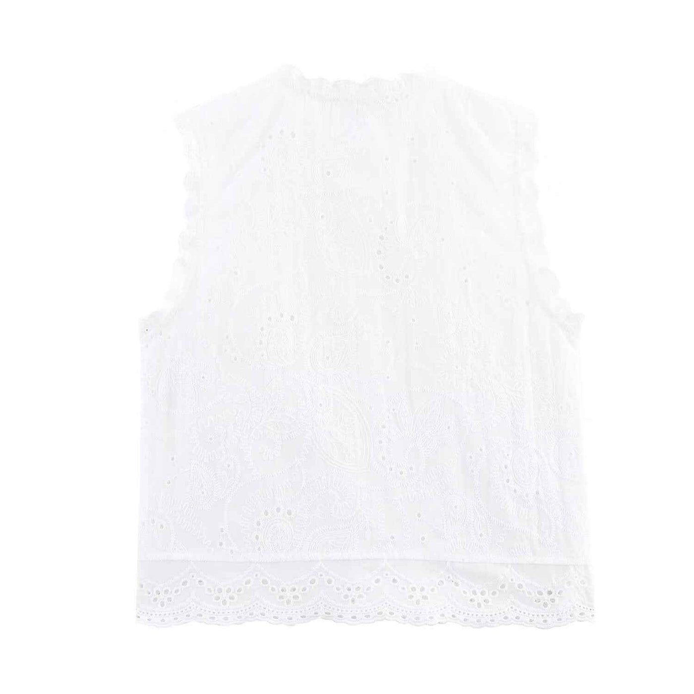 Rosa | Summer Lace Embroidered Sleeveless Cotton Vest White