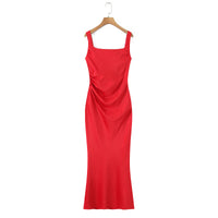 Liora | Cowl Neck Satin Maxi Slip Dress - Red
