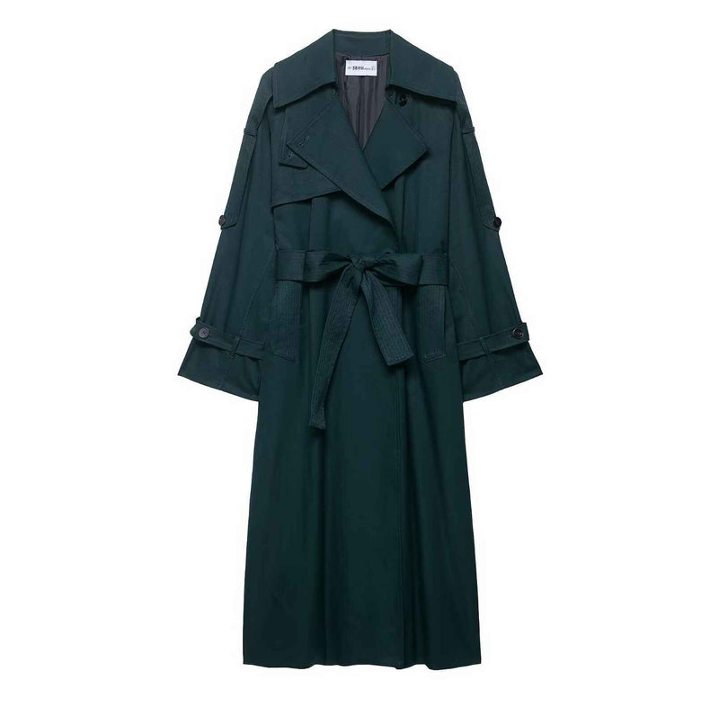 Elise | Smart Casual Belted Trench Coat Green Long