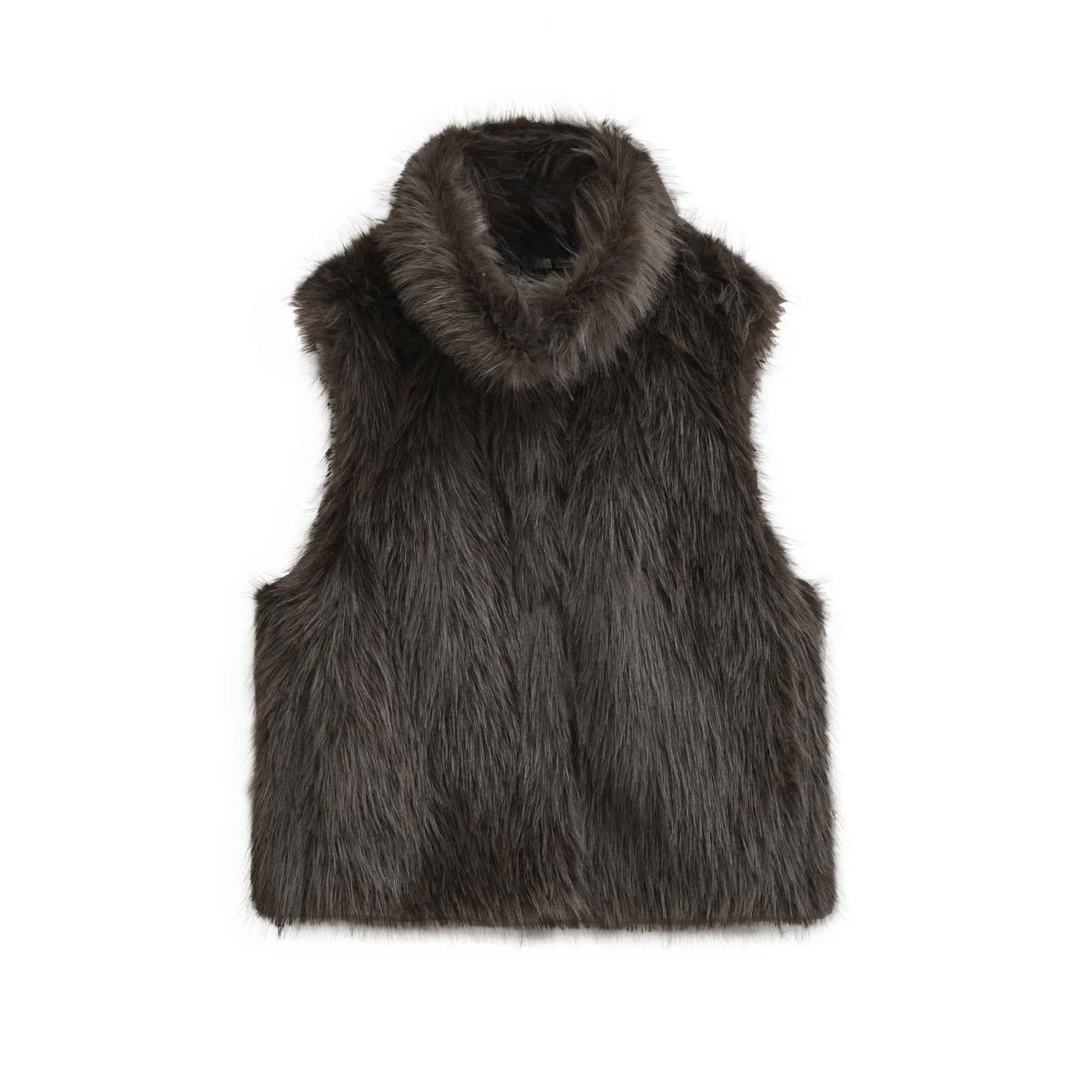 Ember | Faux Fur Gilet Brown Sleeveless Fluffy High Neck
