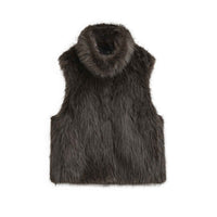 Ember | Faux Fur Gilet Brown Sleeveless Fluffy High Neck