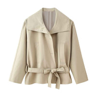Bea | Casual Belted Blazer Cream Long Sleeve Lightweight
