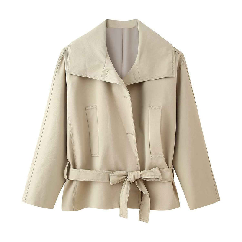 Bea | Casual Belted Blazer Cream Long Sleeve Lightweight