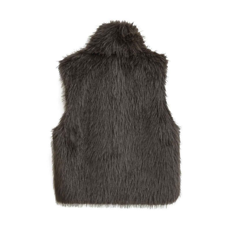 Ember | Faux Fur Gilet Brown Sleeveless Fluffy High Neck
