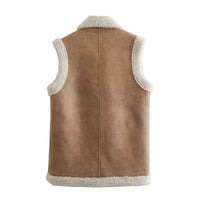 Xena | Autumn Shearling Gilet Beige Sleeveless Faux Fur Trim Longline