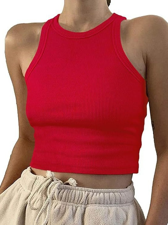 Kiki Ribbed Racer Tank Top - Red