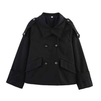 Ines | Smart Casual Double Breasted Cropped Jacket Beige Khaki