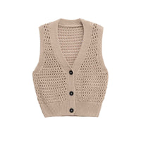 Rosa | Crochet Knitted Cardigan Beige Sleeveless V Neck Button Front