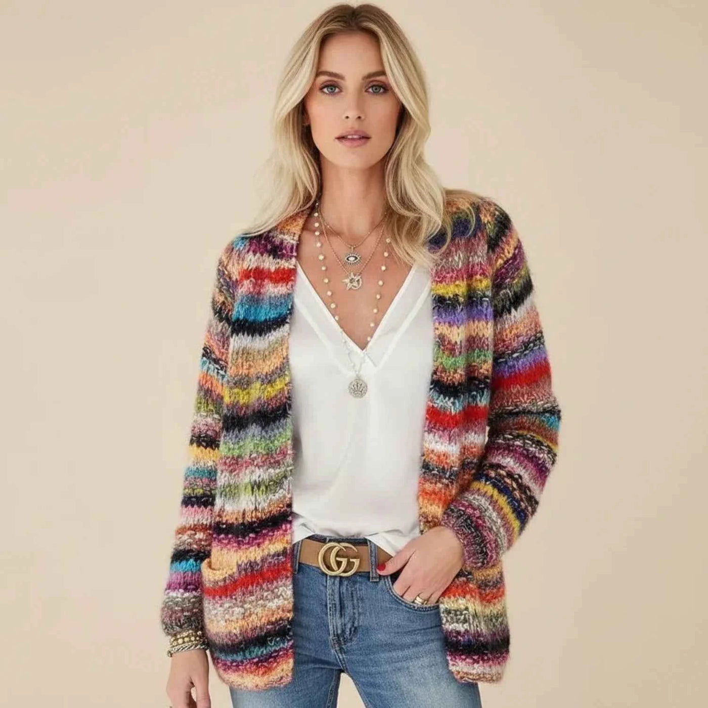 Aurelia boho striped cardigan in Multicolour