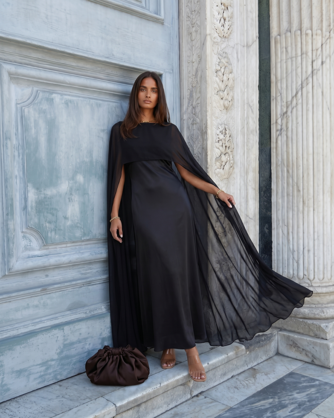 Tayma | Draped Sleeve Maxi Abaya