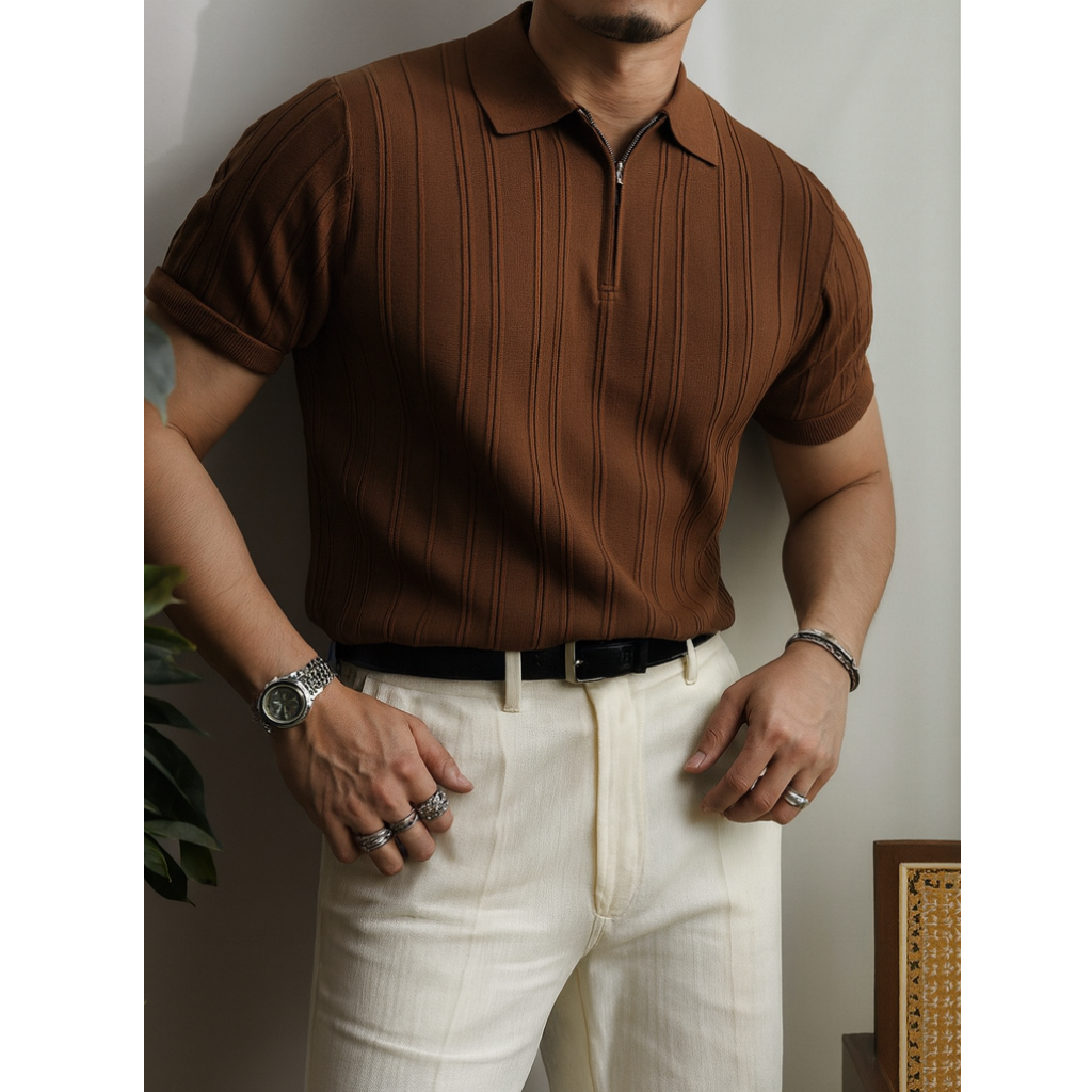 Anders | Men's Knitted Zip Short Sleeve Polo Shirt