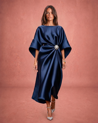 Verbera | Wide Sleeve Satin Finish Maxi Dress